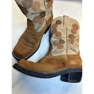Ariat Doll Baby Western Suede Square Toe Cowgirl Boots, Brown Floral Size 7